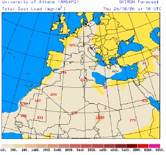 Episodis africans - Captura de la informaci&oacute; proporcionada pel model SKIRON.